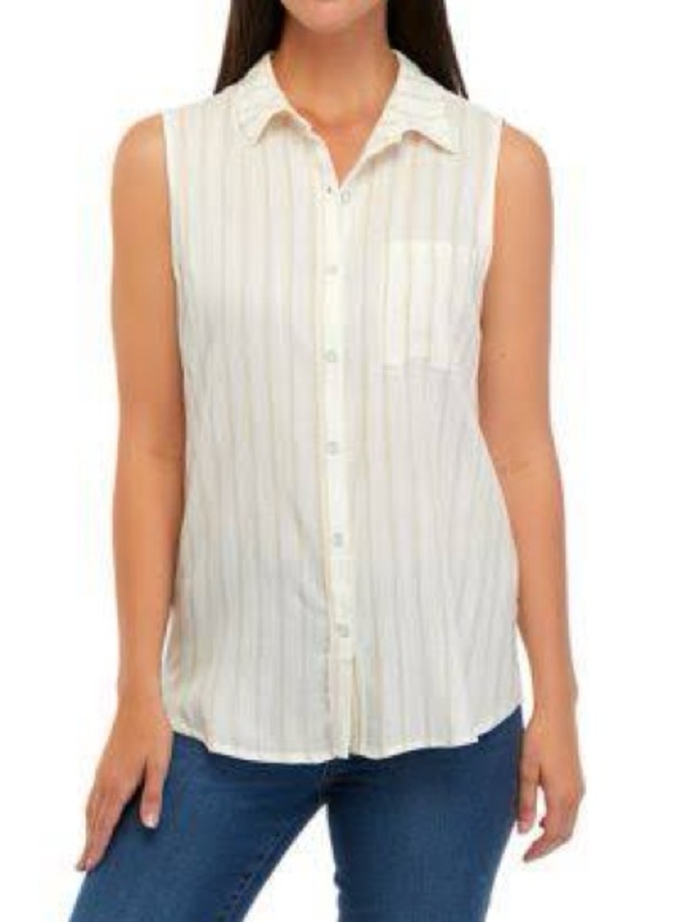 Faded Glory size M (8-10) White Tone on Tone Stripe Sleeveless Button Down Top